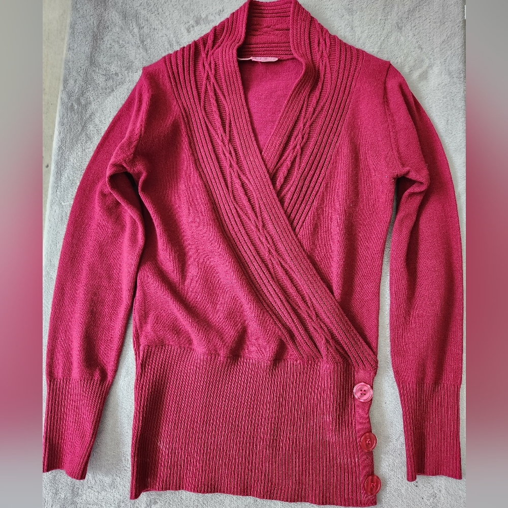 Burgundy Faux Wrap Sweater (M)